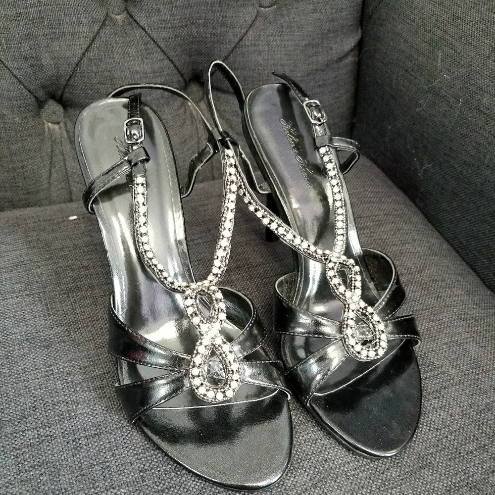 Black heels with rhinestones, size 6